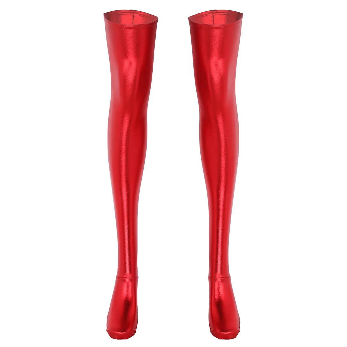 Wet Look Faux Leather Thigh-High Stockings - Passion Pulse Adult
