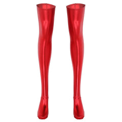 Wet Look Faux Leather Thigh-High Stockings - Passion Pulse Adult