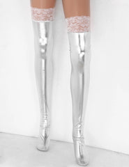 Wet Look Faux Leather Thigh-High Stockings - Passion Pulse Adult