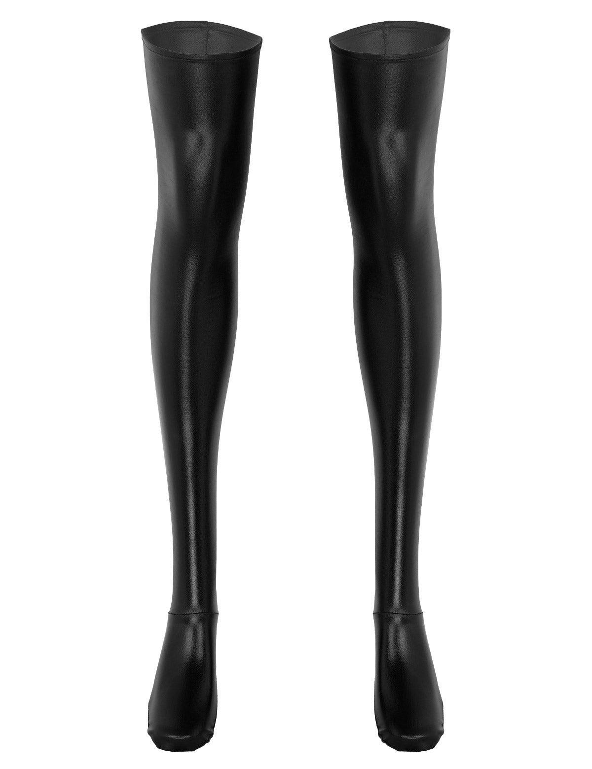 Wet Look Faux Leather Thigh-High Stockings - Passion Pulse Adult