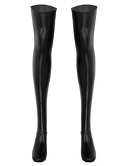 Wet Look Faux Leather Thigh-High Stockings - Passion Pulse Adult
