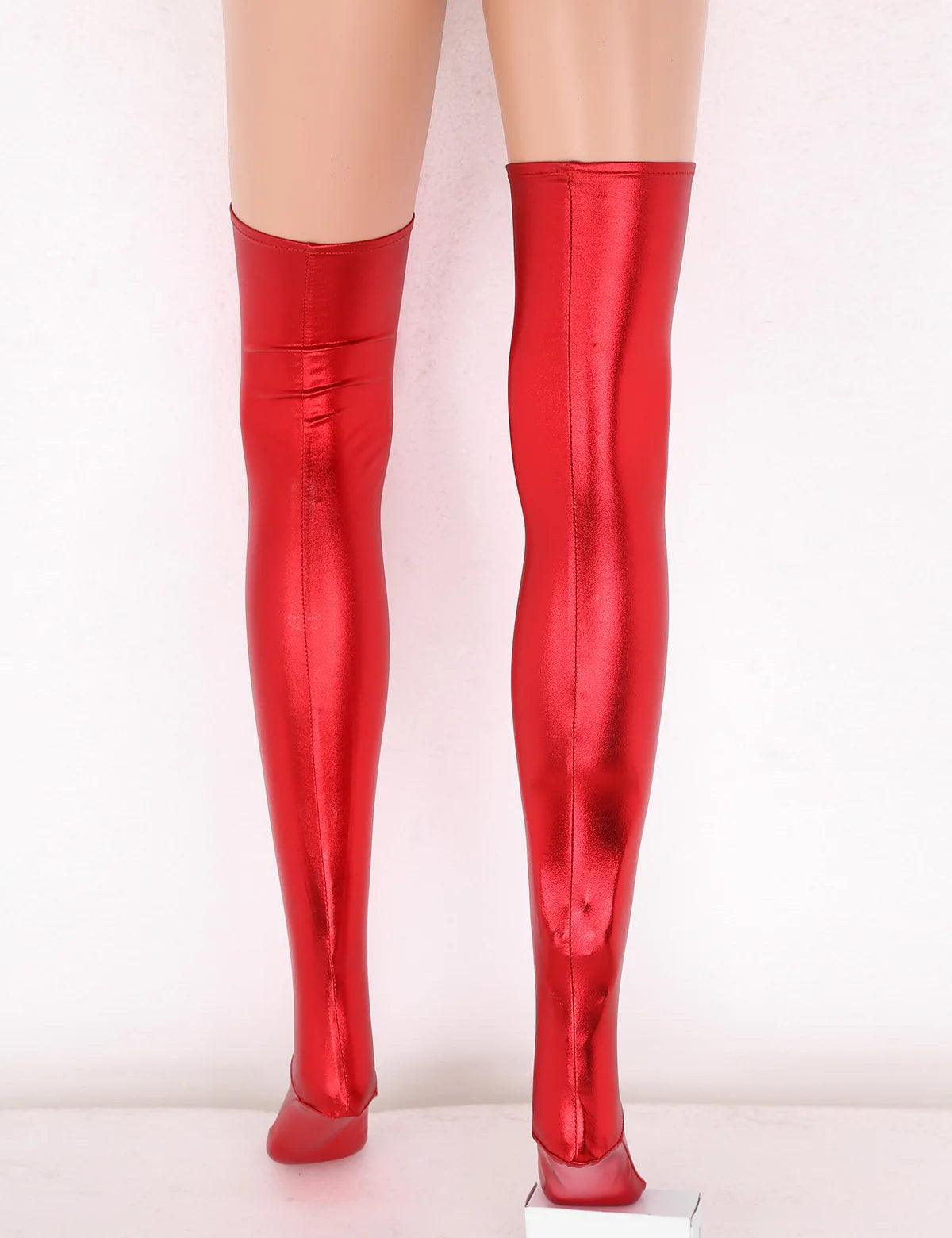 Wet Look Faux Leather Thigh-High Stockings - Passion Pulse Adult