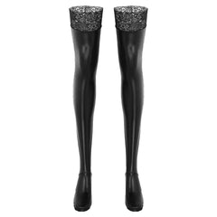 Wet Look Faux Leather Thigh-High Stockings - Passion Pulse Adult