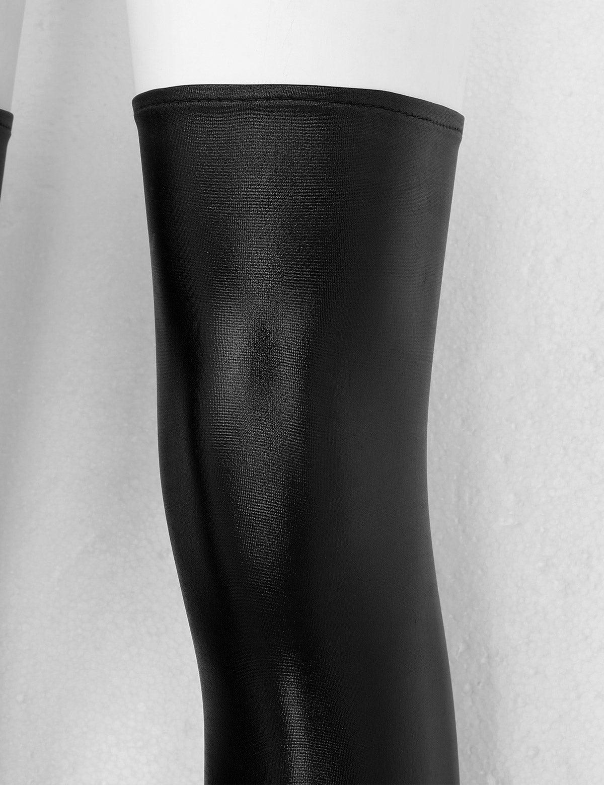 Wet Look Faux Leather Thigh-High Stockings - Passion Pulse Adult