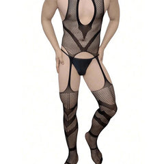 Sexy Men's Pajamas One-Piece – Transparent Crotchless Bodystocking & Erotic Sleeveless Jumpsuit - Passion Pulse Adult