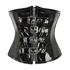 PU Leather Corset Top – Shiny PVC Steampunk Gothic Underbust Waist Cincher for Women - Passion Pulse Adult