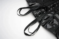 PU Leather Corset Top – Shiny PVC Steampunk Gothic Underbust Waist Cincher for Women - Passion Pulse Adult