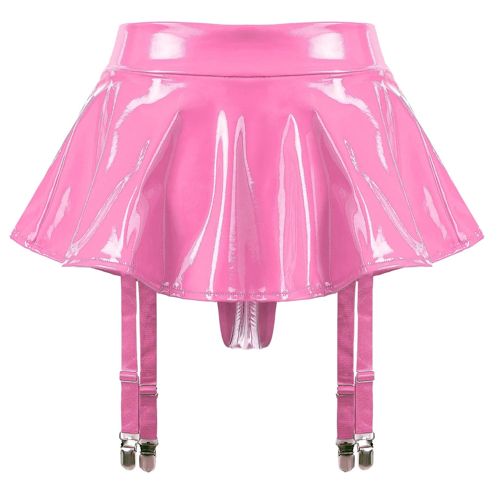 Wet Look Mini Skirt with Garter & Thong - Passion Pulse Adult