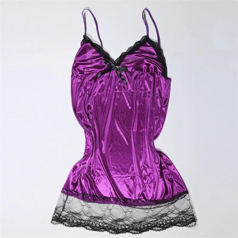 Plus Size Satin Lace Nightgown - V-Neck Sleeveless Sleepwear - Passion Pulse Adult