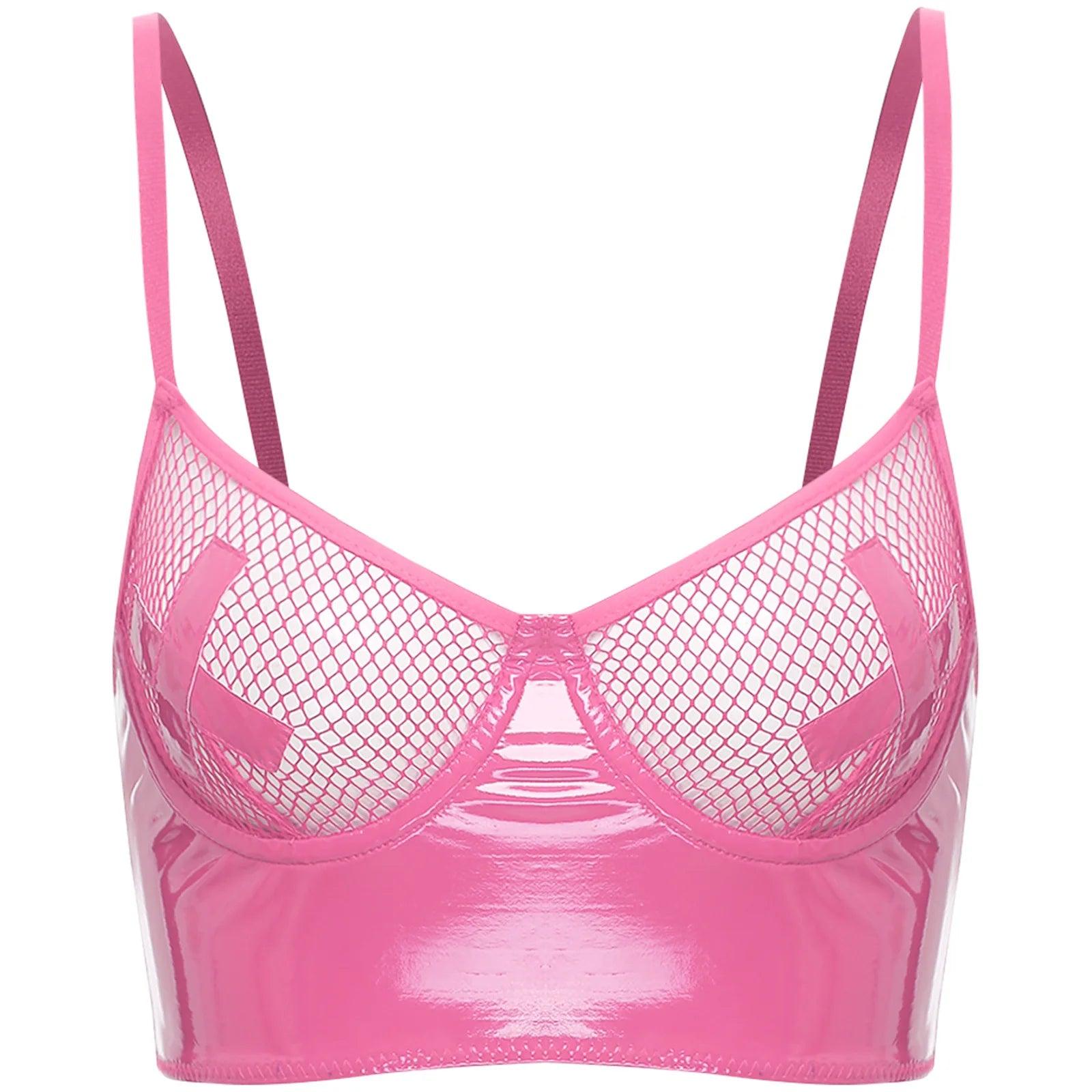Wet Look Mesh Balconette Bra | Sexy Lingerie - Passion Pulse Adult