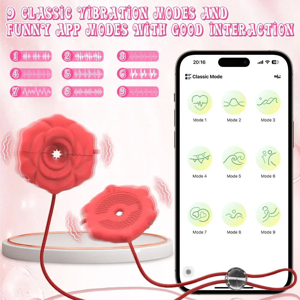 Rose Vibrators – App-Controlled Nipple Clamps for Women | Wireless Couples Toy with 9 Modes - Passion Pulse Adult