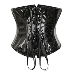 PU Leather Corset Top – Shiny PVC Steampunk Gothic Underbust Waist Cincher for Women - Passion Pulse Adult