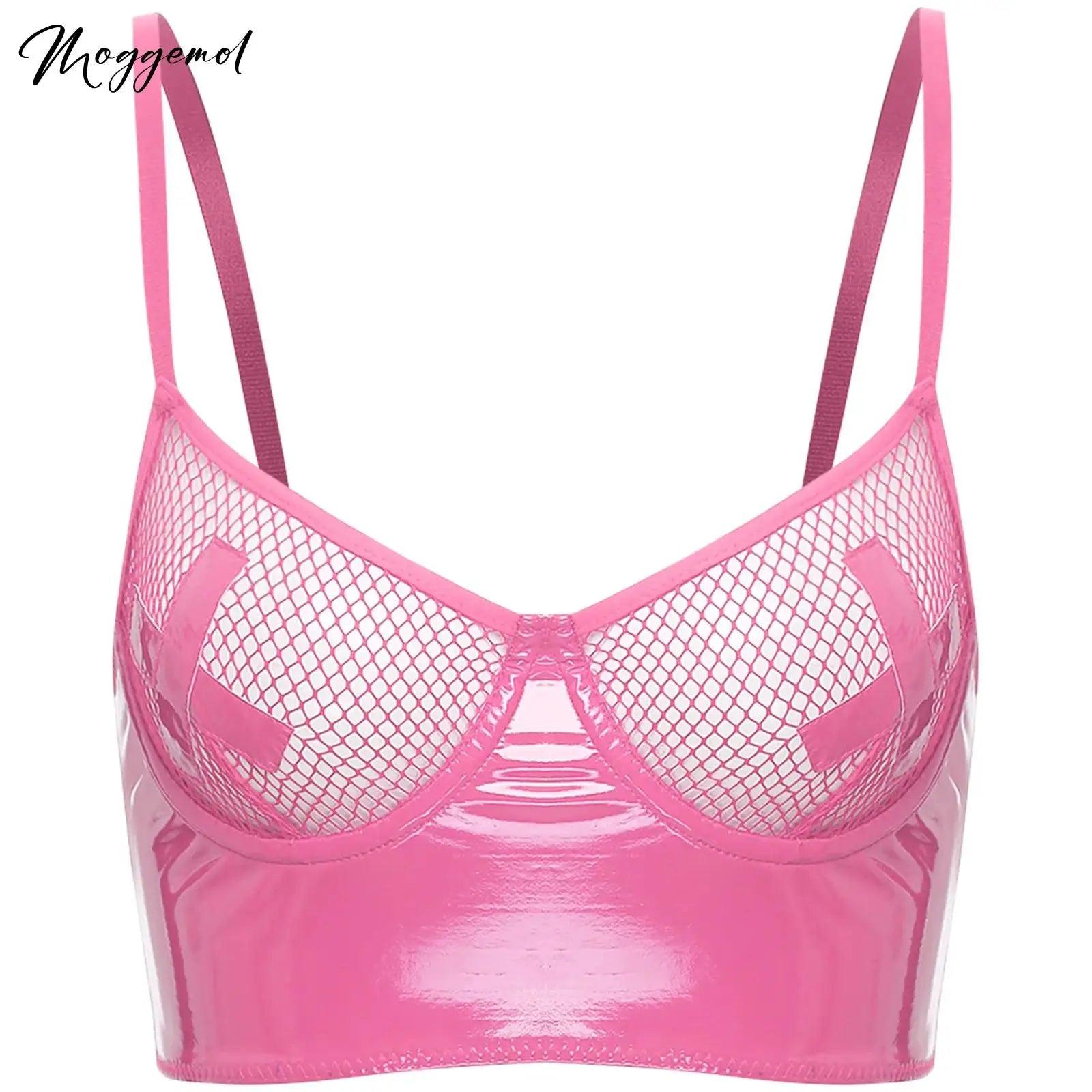 Wet Look Mesh Balconette Bra | Sexy Lingerie - Passion Pulse Adult
