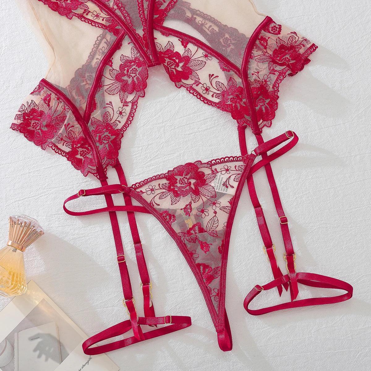 Sheer Lace 3-Piece Lingerie Set | Sexy Fit - Passion Pulse Adult