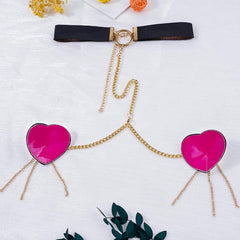 Heart Tassel Leather Nipple Covers with Chain & Choker - Passion Pulse Adult