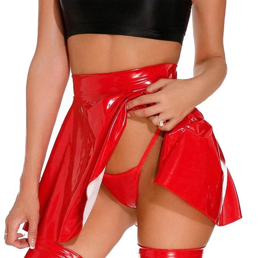 Wet Look PVC Pleated Mini Skirt | Sexy Clubwear - Passion Pulse Adult
