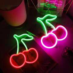 Cherry Neon Light Sign | Cute LED Wall Decor for Home, Bar, Restaurant & Party | Battery & USB Powered - Passion Pulse Adult