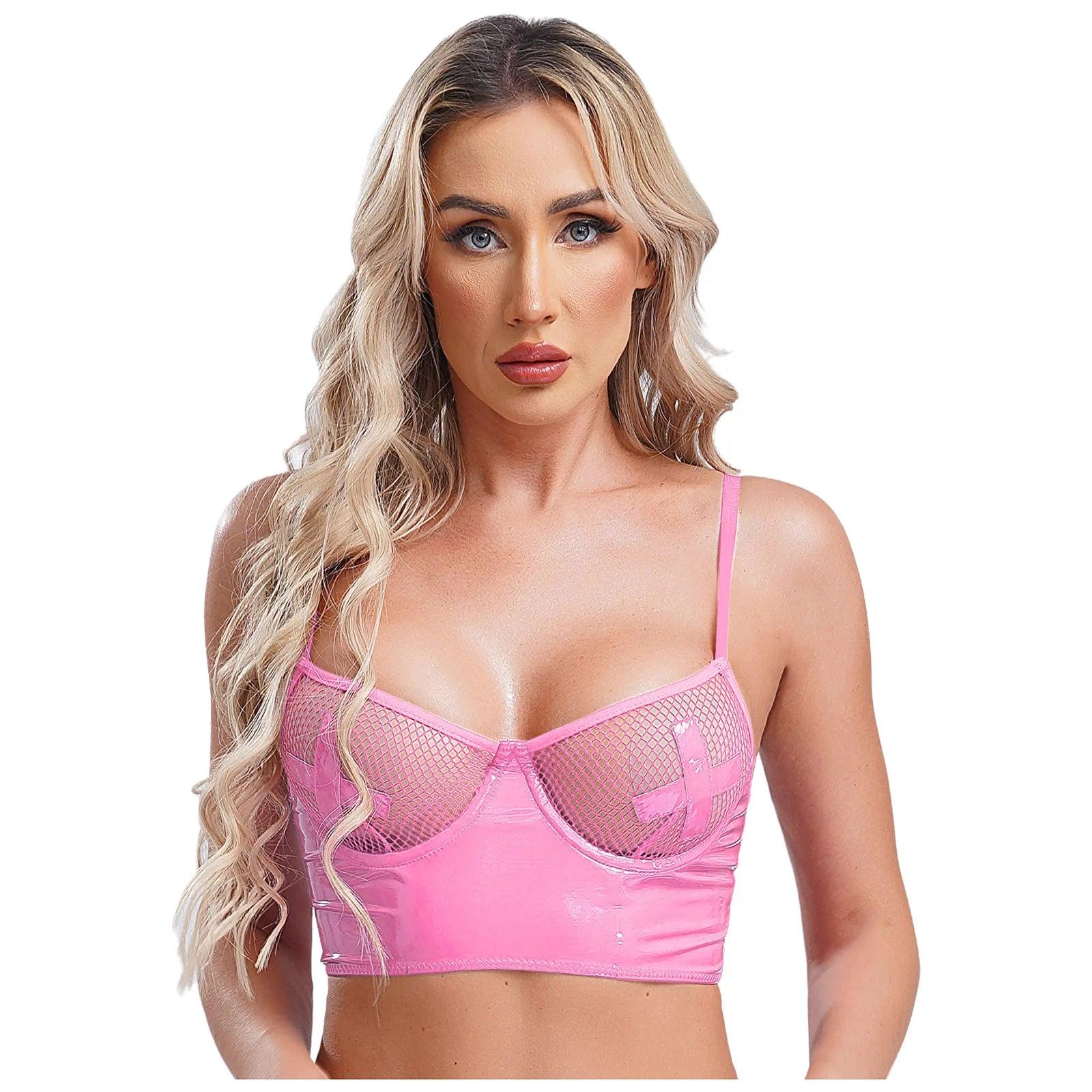 Wet Look Mesh Balconette Bra | Sexy Lingerie - Passion Pulse Adult