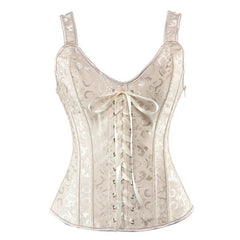 Women’s Floral Jacquard Overbust Corset – Gothic Steampunk Zipper Bustier with Straps - Passion Pulse Adult