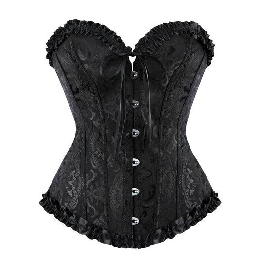 Sexy Floral Lace Overbust Corset – Vintage Satin Jacquard Gothic Bustier Corselet for Women - Passion Pulse Adult