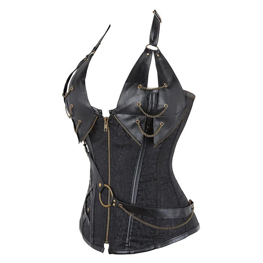 Steampunk Leather Corsets Top Plus Size Sexy Halter Overbust Bustier Gothic Pirate Vintage Outerwear Burlesque Basque Costume - Passion Pulse Adult