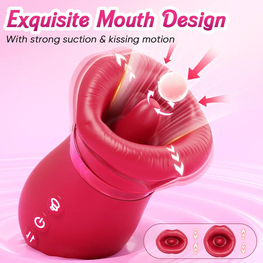 DearVibe 360° Rose Vibrators – Tongue Licking Clit Stimulator for Women - Passion Pulse Adult