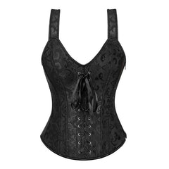 Women’s Floral Jacquard Overbust Corset – Gothic Steampunk Zipper Bustier with Straps - Passion Pulse Adult