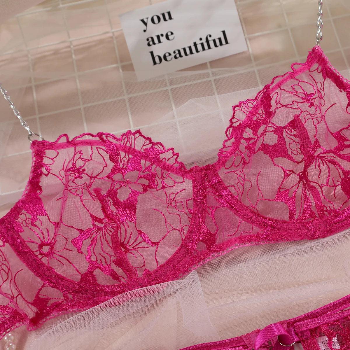 Sexy Lace 4-Piece Lingerie Set | Luxury Fit - Passion Pulse Adult