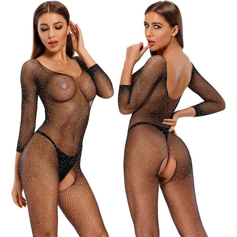 Sexy Rhinestone Bodystocking – Erotic Fishnet Lingerie for Women - Passion Pulse Adult