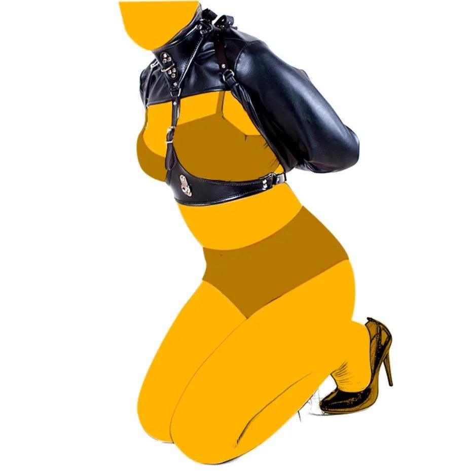 BDSM PU Leather Arm Binder Restraint – Behind-Back Straight Jacket Harness for Bondage Play and Roleplay - Passion Pulse Adult