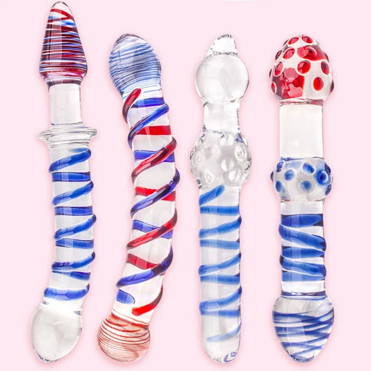 Dual-Ended Spiral Crystal Glass Dildo - G-Spot & Clitoral Massager