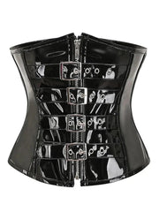 PU Leather Corset Top – Shiny PVC Steampunk Gothic Underbust Waist Cincher for Women - Passion Pulse Adult