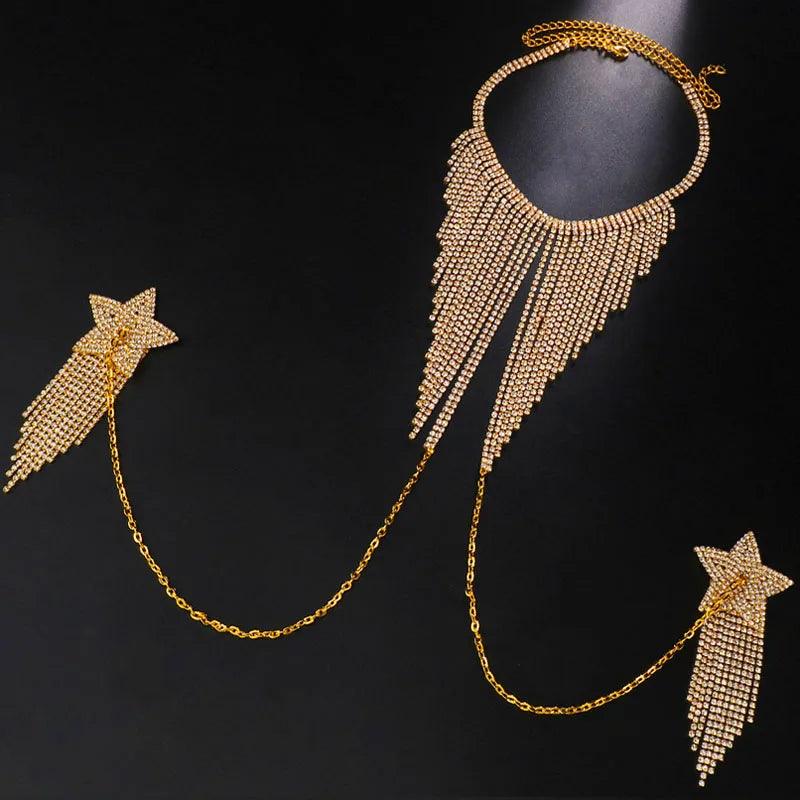 Shiny Rhinestone Star Tassel Breast Patch – Sexy Nipple Patch & Body Chain Jewelry - Passion Pulse Adult