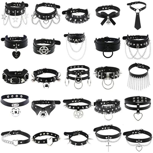 Harajuku Punk Rock Rivet Goth Choker | PU Leather Collar with Heart, Cross & Spikes | Hip Hop Bondage Jewelry for Women - Passion Pulse Adult