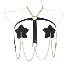 Heart Tassel Leather Nipple Covers with Chain & Choker - Passion Pulse Adult