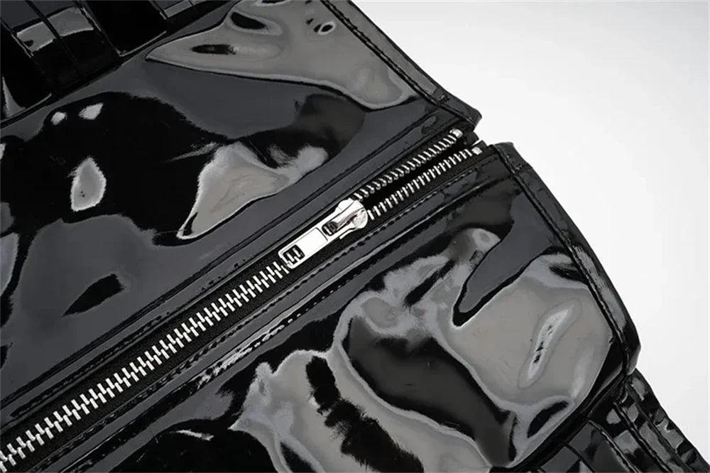 PU Leather Corset Top – Shiny PVC Steampunk Gothic Underbust Waist Cincher for Women - Passion Pulse Adult