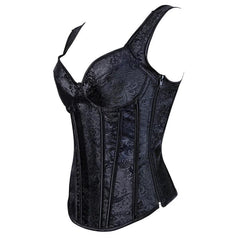 Women’s Floral Jacquard Overbust Corset – Gothic Steampunk Zipper Bustier with Straps - Passion Pulse Adult