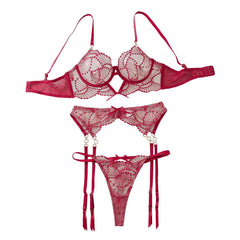 Elegant Floral Lace Lingerie Set for Women – Garter Belt, G-String, and Underwire Bra with Adjustable Straps - Passion Pulse Adult