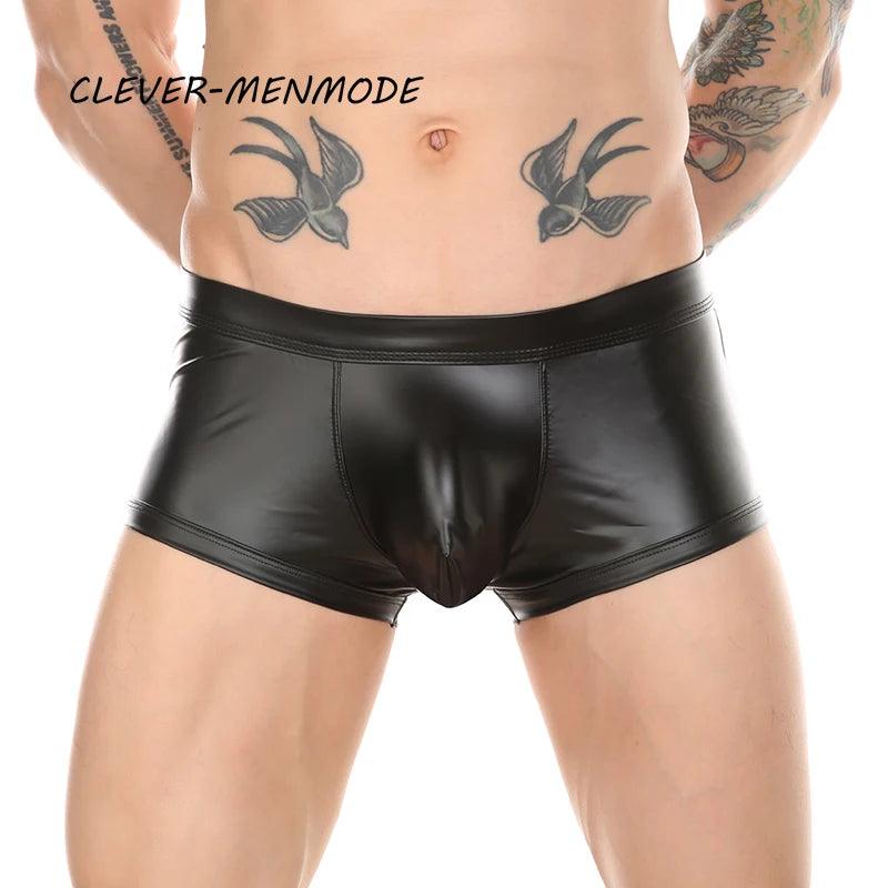 Men's Sexy PU Open Buttocks Boxers – U Convex G-String & Faux Leather Open Back Hip Panties - Passion Pulse Adult