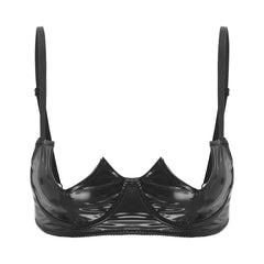 Patent Leather Open Chest V-Notch Underwire Bra - Passion Pulse Adult