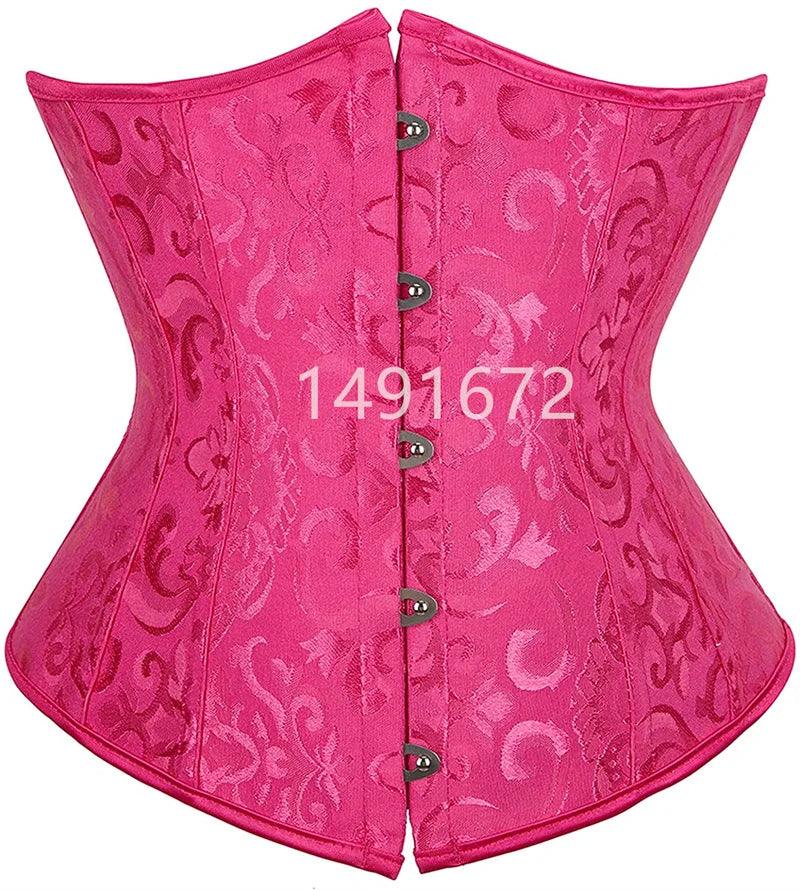 Pink Underbust Corset Top – Plus Size Waist Cincher Gothic Corselet in Black, White, Red, Blue, Rose - Passion Pulse Adult