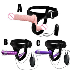 Double Penis Realistic Dildo Vibrator: Ultra Elastic Strap-On Harness for Women - Adult Sex Toy for Lesbians - Passion Pulse Adult