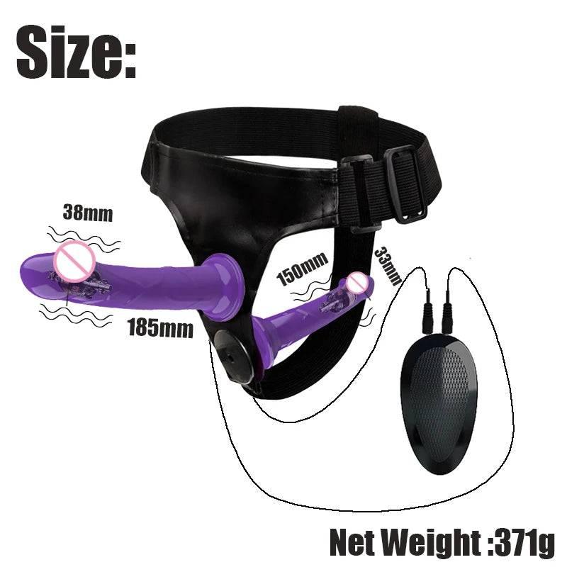 Double Penis Realistic Dildo Vibrator: Ultra Elastic Strap-On Harness for Women - Adult Sex Toy for Lesbians - Passion Pulse Adult