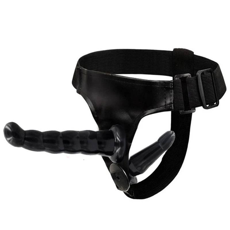 Double Penis Realistic Dildo Vibrator: Ultra Elastic Strap-On Harness for Women - Adult Sex Toy for Lesbians - Passion Pulse Adult