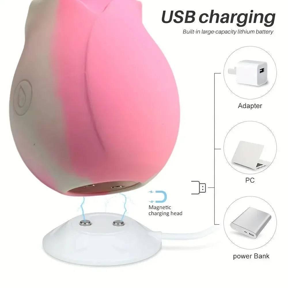 Rose-Shaped Sucking Vibrator – 9 Frequency G-Spot & Nipple Stimulator - Passion Pulse Adult