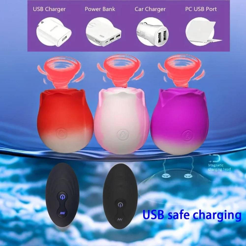 Rose-Shaped Sucking Vibrator – 9 Frequency G-Spot & Nipple Stimulator - Passion Pulse Adult