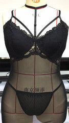 Plus-Size Sheer Lace Lingerie Set with Hollow-Out Design - Deep V Erotic Sleepwear - Passion Pulse Adult