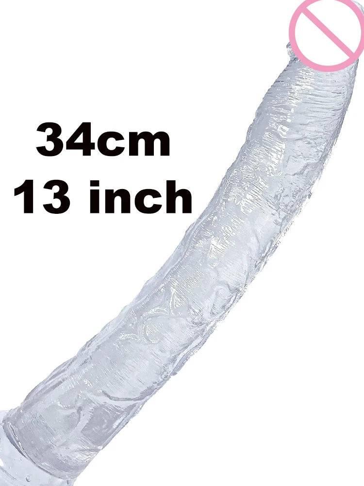 13-Inch Realistic Dildo with Strong Suction Cup - Black Jelly Adult Toy - Passion Pulse Adult