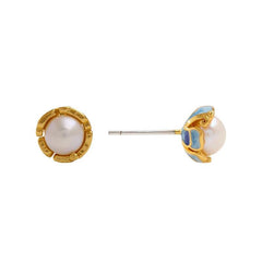 Exquisite Enamel Flower Ear Studs adorned with New Freshwater Pearls - Passion Pulse Adult