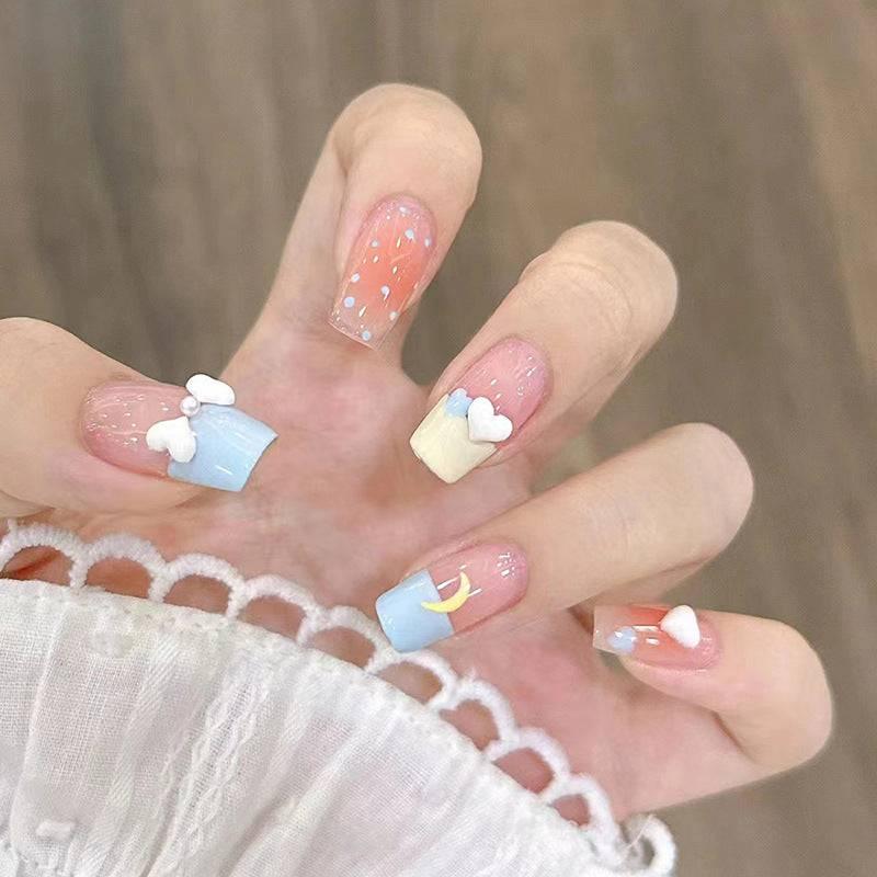 Cute nail art nail patch wearable and removable polka dot moon love butterfly French nail patch - Passion Pulse Adult